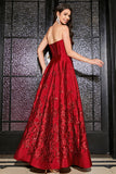 A-Line Senza Spalline Elegante Principessa Rosso Scuro Lungo vestito da ballo con Fiori 3D