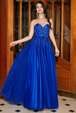 Blu Reale A-Line Sweetheart lungo abito da ballo con perline con accessorio