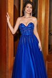 Blu Reale A-Line Sweetheart lungo abito da ballo con perline con accessorio