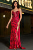 Carica l&#39;immagine nel visualizzatore di Gallery, Elegante sirena Spaghetti Straps Rosso scuro Corsetto Prom Dress con Split Front