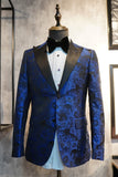 Giacca da ballo da uomo monopetto blu royal con due bottoni jacquard con risvolto a lancia