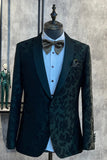 Scialle Jacquard verde scuro Bavero One Button 2 pezzi abiti da ballo da uomo