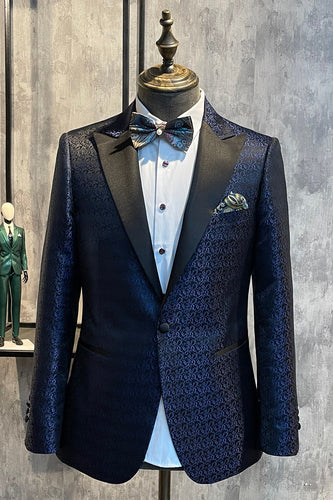 Dark Blue Peak Lapel Men's Prom Blazer