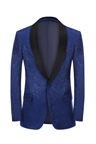 Blazer da ritorno a casa da ballo con risvolto scialle a un bottone jacquard blu reale