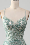 Mermaid Lace-Up Back Abito da ballo verde chiaro con applicazioni