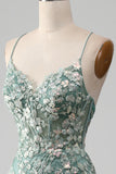 Mermaid Lace-Up Back Abito da ballo verde chiaro con applicazioni