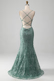 Spaghetti Staps Sparkly Grigio Verde Prom Dress con perline