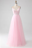 Rosa chiaro A-Line Spaghetti Straps Prom Dress con perline