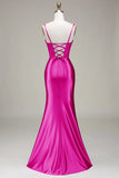 Elegante sirena Spaghetti Straps Viola Corsetto Prom Dress con Split Front