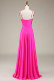 Hot Pink Spaghetti Straps A-line Prom Dress con pieghe