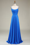 Hot Pink Spaghetti Straps A-line Prom Dress con pieghe