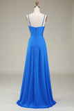 Hot Pink Spaghetti Straps A-line Prom Dress con pieghe