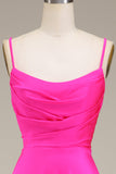 Hot Pink Spaghetti Straps A-line Prom Dress con pieghe