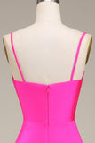 Hot Pink Spaghetti Straps A-line Prom Dress con pieghe