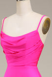 Hot Pink Spaghetti Straps A-line Prom Dress con pieghe
