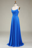 Hot Pink Spaghetti Straps A-line Prom Dress con pieghe