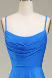 Hot Pink Spaghetti Straps A-line Prom Dress con pieghe