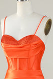 Arancione sirena Spalline sottili lungo corsetto Abito da ballo con fessura