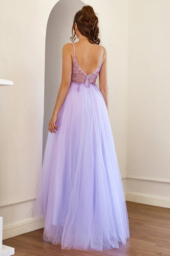Viola Tulle Lungo Abito da ballo Con Perline