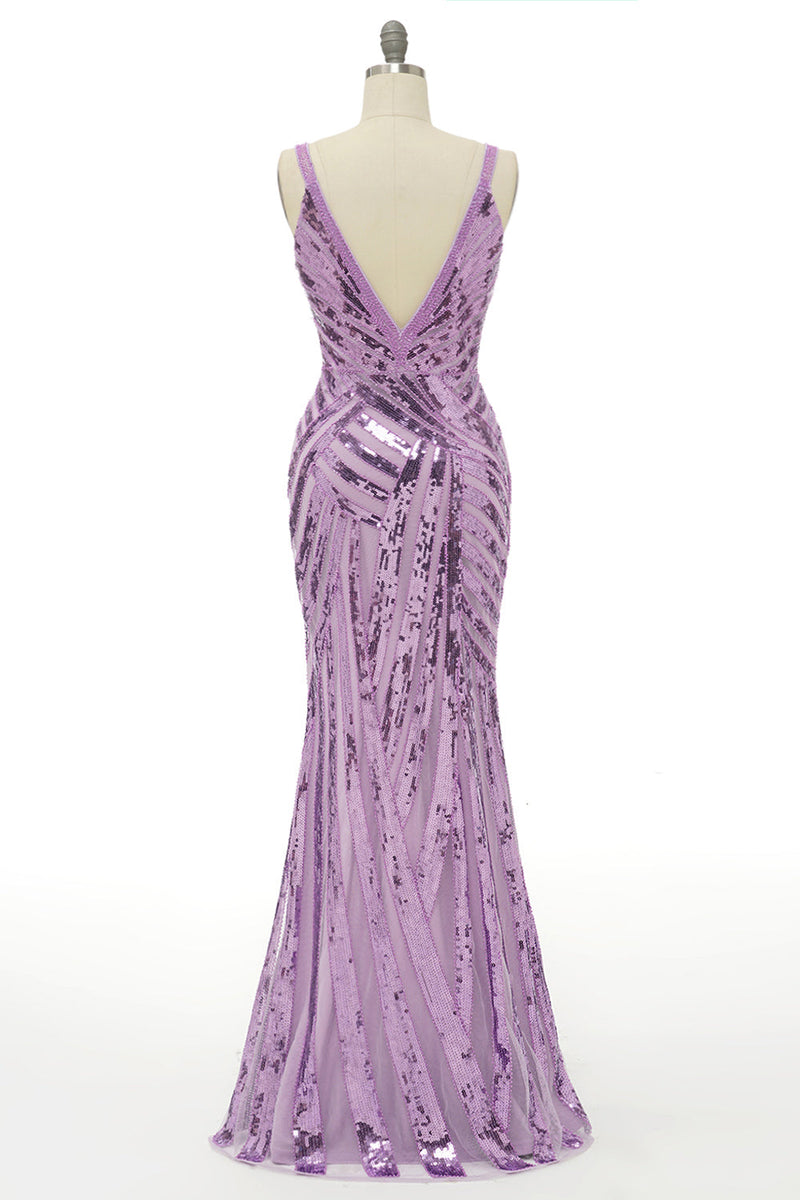 Carica l&#39;immagine nel visualizzatore di Gallery, Sparkly Purple Sequins Backless Long Prom Dress