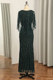 Dark Green paillettes scoop collo lungo 1920s vestito