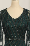 Dark Green paillettes scoop collo lungo 1920s vestito