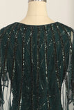 Dark Green paillettes scoop collo lungo 1920s vestito
