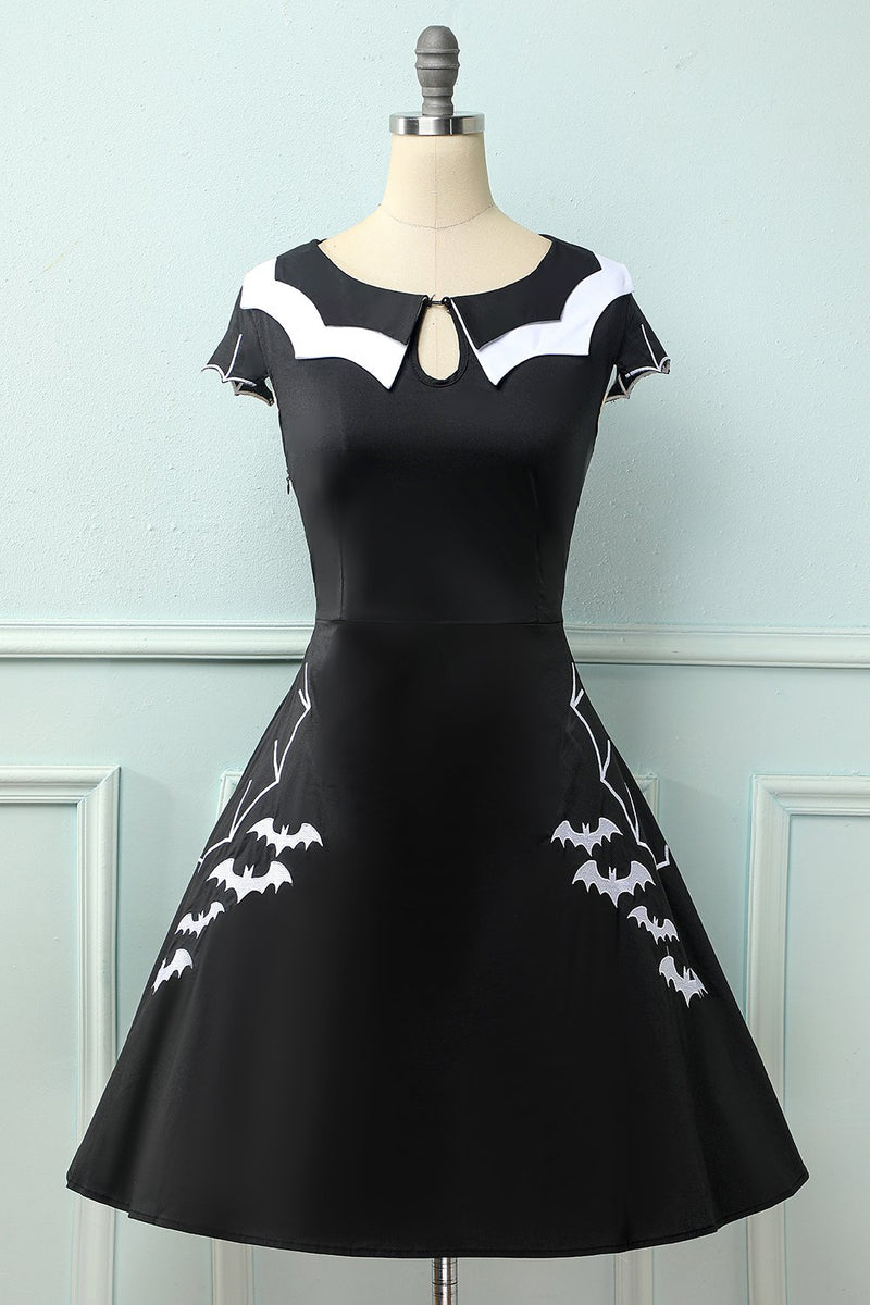 Carica l&#39;immagine nel visualizzatore di Gallery, Abito nero 1950S Bat Cape Swing