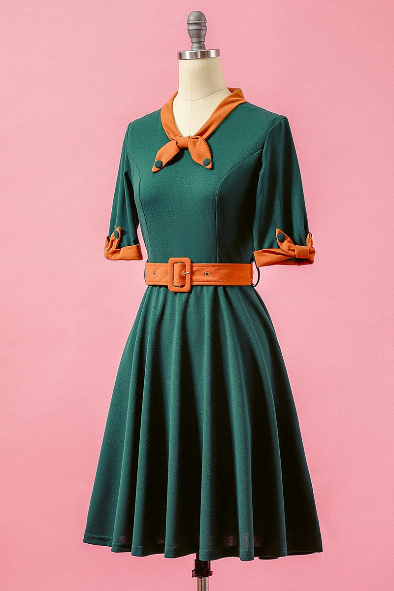 Carica l&#39;immagine nel visualizzatore di Gallery, Verde Patchwork scollo a V swing Party Dress