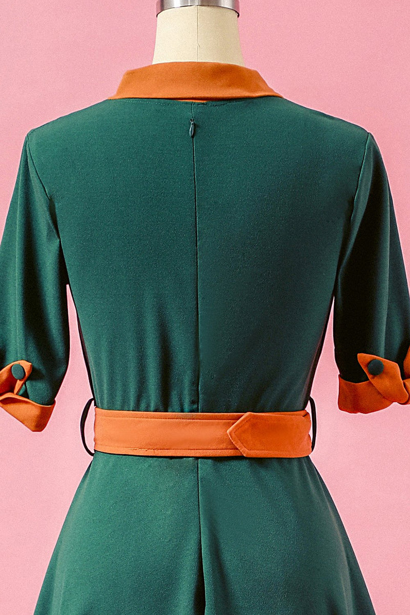 Carica l&#39;immagine nel visualizzatore di Gallery, Verde Patchwork scollo a V swing Party Dress