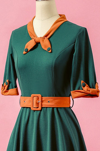 Verde Patchwork scollo a V swing Party Dress