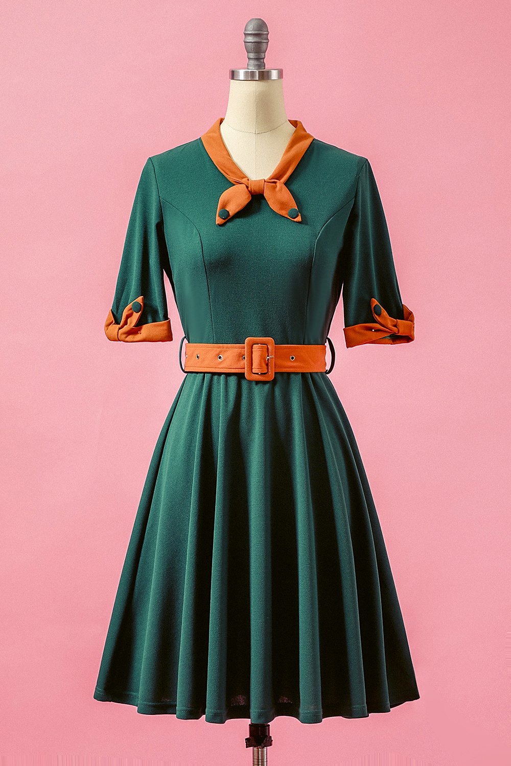 Verde Patchwork scollo a V swing Party Dress