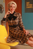Carica l&#39;immagine nel visualizzatore di Gallery, Coffee Gingham Vintage 1950s Abito con maniche