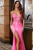 Rosa Spaghetti Straps Glitter Paillettes Mermaid Prom Dress con Spacco