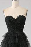Glitter Sweetheart Corsetto nero Prom Dress con fessura