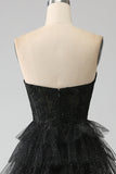 Glitter Sweetheart Corsetto nero Prom Dress con fessura