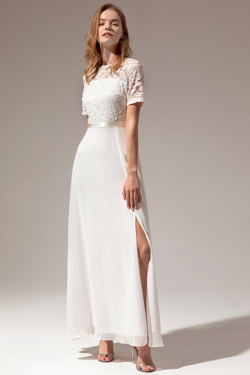 Carica l&#39;immagine nel visualizzatore di Gallery, Prom Dress formale Bianco una linea con pizzo