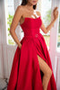 Carica l&#39;immagine nel visualizzatore di Gallery, Una linea senza spalline Red Long Prom Dress con split front