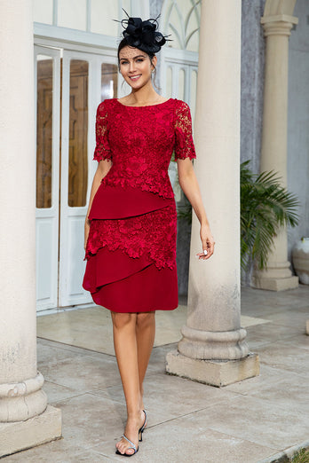 Rosso scuro Due pezzi Madre della sposa Abito con pizzo