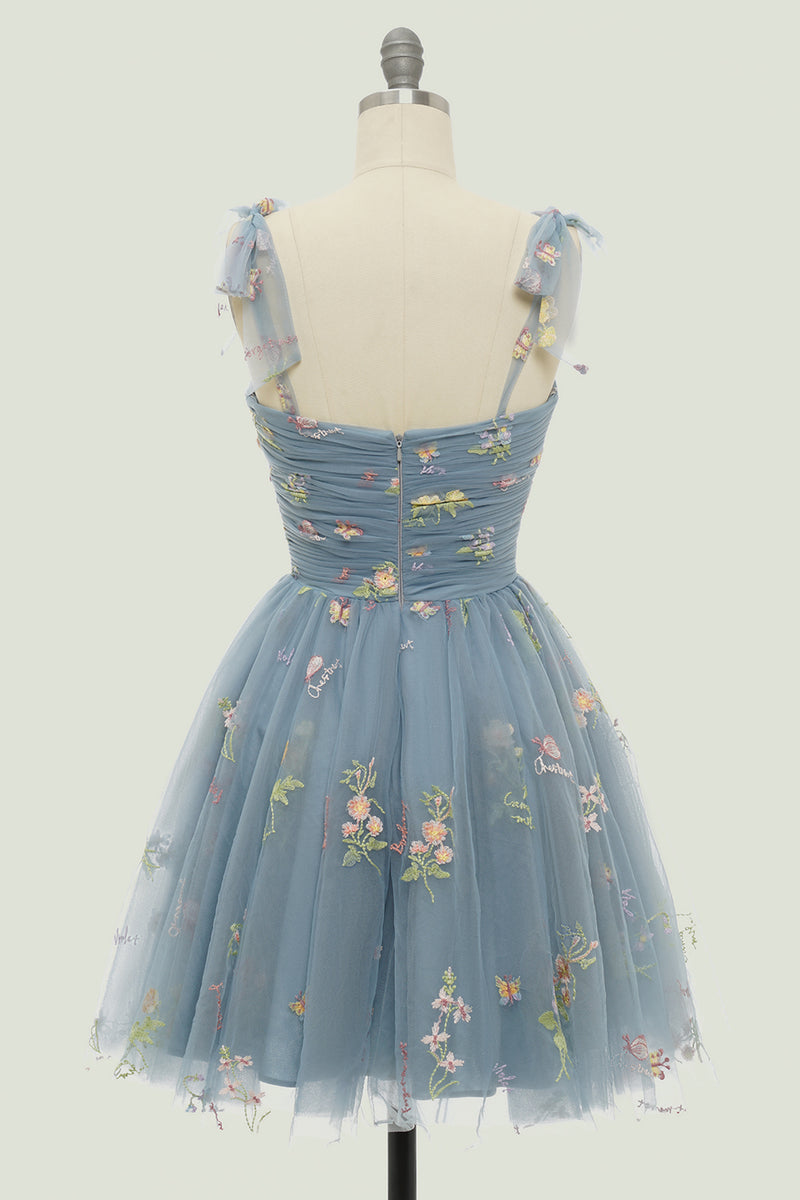 Carica l&#39;immagine nel visualizzatore di Gallery, Champagne tulle spalline sottili corto abito da cocktail con ricamo