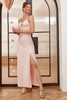Carica l&#39;immagine nel visualizzatore di Gallery, Spaghetti rosa Cinghie ritagliate abito da sposa con fiocco
