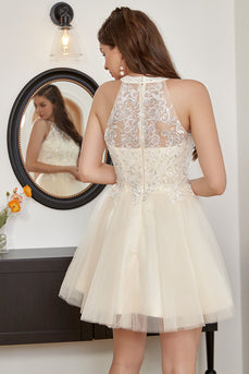 Champagne Perline Halter Tulle Carino Homecoming Dress