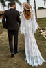Carica l&#39;immagine nel visualizzatore di Gallery, Avorio e champagne pizzo Boho abito da sposa con mantella