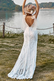 Avorio Mermaid Lace Sweep Treno Boho abito da sposa con fiocchi