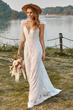 Avorio Mermaid Lace Sweep Treno Boho abito da sposa con fiocchi
