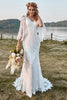 Carica l&#39;immagine nel visualizzatore di Gallery, Avorio pizzo spalla fredda sirena manica boho abito da sposa