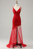 Carica l&#39;immagine nel visualizzatore di Gallery, Mermaid V Neck Red Long Prom Dress con ricamo