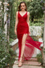 Carica l&#39;immagine nel visualizzatore di Gallery, Mermaid V Neck Red Long Prom Dress con ricamo