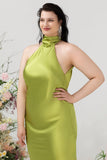 Guaina Halter Open Back Verde limone Plus Size Abito per gli ospiti di nozze