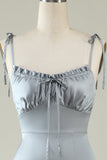 Spaghetti Straps Satin Grey Abito da damigella d'onore con spacco